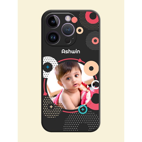 Multicoloured Round Image on Personalised Space Black Soft Matte Cases - iPhone 14 Pro Multicoloured Round Image on Personalised Space Black Soft Matte Cases - iPhone 14 Pro
