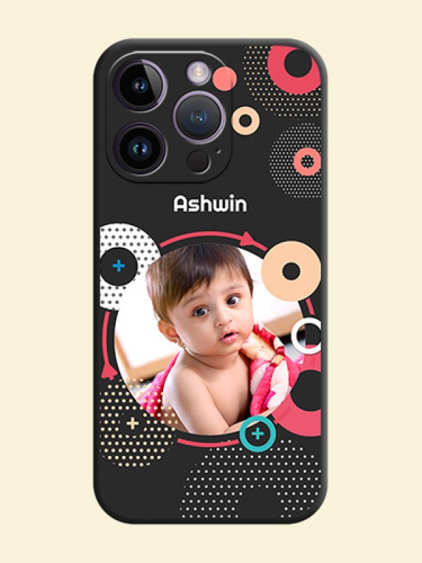 Multicoloured Round Image on Personalised Space Black Soft Matte Cases - iPhone 14 Pro