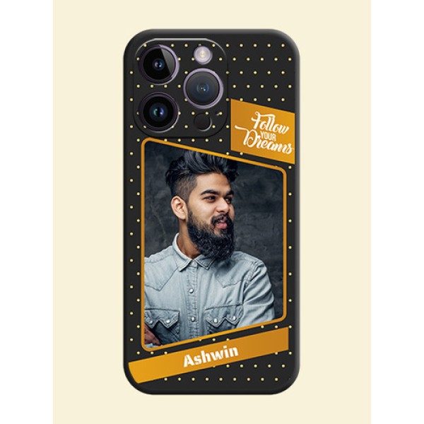 Follow Your Dreams with White Dots on Space Black Custom Soft Matte Phone Cases - iPhone 14 Pro Follow Your Dreams with White Dots on Space Black Custom Soft Matte Phone Cases - iPhone 14 Pro