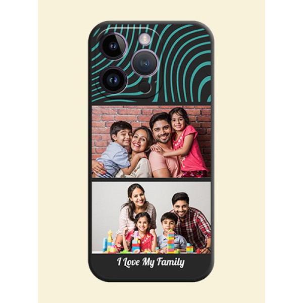 Wave Pattern with 2 Image Holder on Space Black Personalized Soft Matte Phone Covers - iPhone 14 Pro Wave Pattern with 2 Image Holder on Space Black Personalized Soft Matte Phone Covers - iPhone 14 Pro