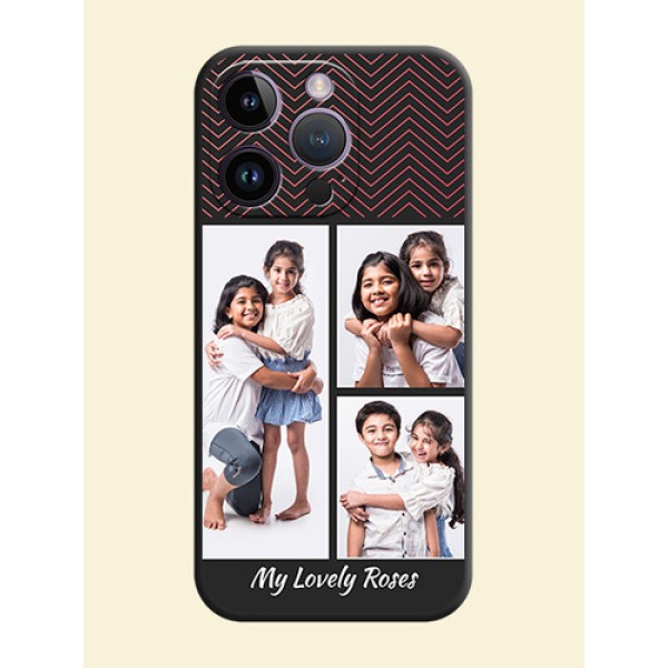 Wave Pattern with 3 Image Holder on Space Black Custom Soft Matte Back Cover - iPhone 14 Pro Wave Pattern with 3 Image Holder on Space Black Custom Soft Matte Back Cover - iPhone 14 Pro