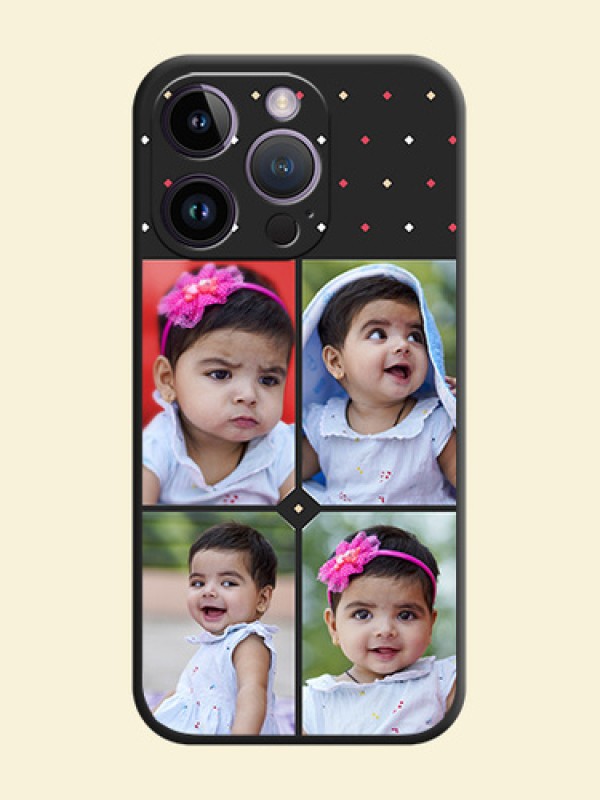 Multicolor Dotted Pattern with 4 Image Holder on Space Black Custom Soft Matte Phone Cases - iPhone 14 Pro