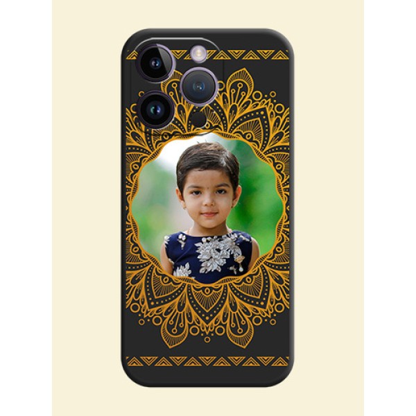 Round Image with Floral Design on Photo on Space Black Soft Matte Mobile Cover - iPhone 14 Pro Round Image with Floral Design on Photo on Space Black Soft Matte Mobile Cover - iPhone 14 Pro