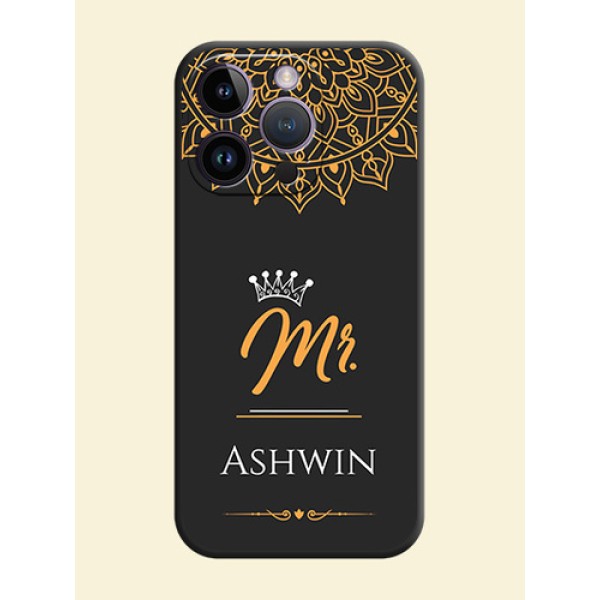 Mr Name with Floral Design on Personalised Space Black Soft Matte Cases - iPhone 14 Pro Mr Name with Floral Design on Personalised Space Black Soft Matte Cases - iPhone 14 Pro
