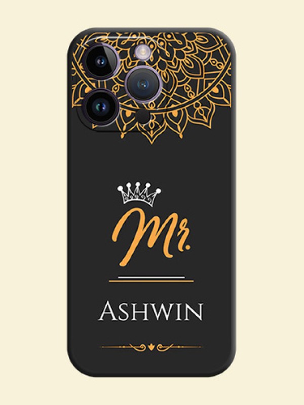 Mr Name with Floral Design  on Personalised Space Black Soft Matte Cases - iPhone 14 Pro