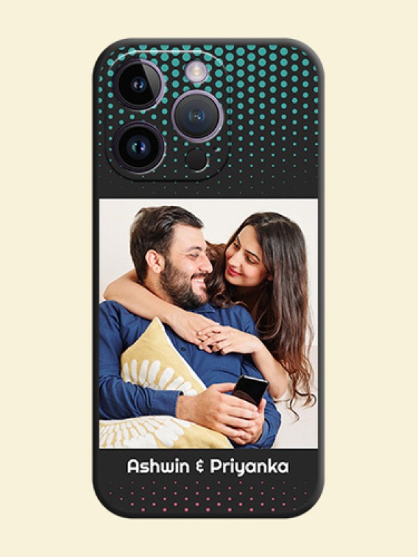 Faded Dots with Grunge Photo Frame and Text on Space Black Custom Soft Matte Phone Cases - iPhone 14 Pro