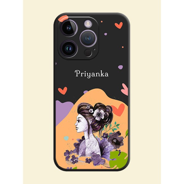 Namecase For Her With Fancy Lady Image On Space Black Personalized Soft Matte Phone Covers -Apple Iphone 14 Pro Namecase For Her With Fancy Lady Image On Space Black Personalized Soft Matte Phone Covers -Apple Iphone 14 Pro
