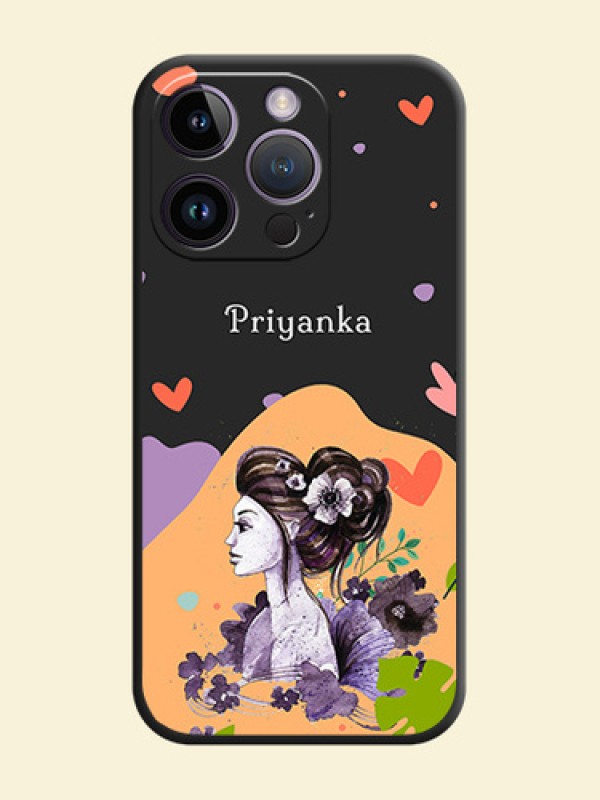 Namecase For Her With Fancy Lady Image On Space Black Personalized Soft Matte Phone Covers -Apple Iphone 14 Pro