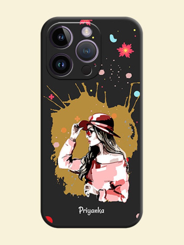 Mordern Lady With Color Splash Background With Custom Text On Space Black Personalized Soft Matte Phone Covers -Apple Iphone 14 Pro