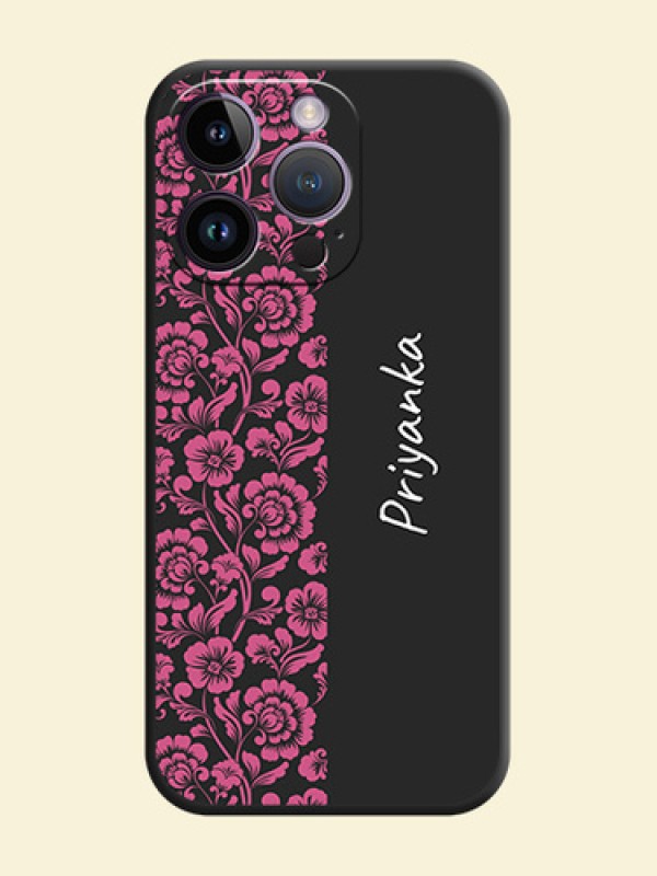 Pink Floral Pattern Design With Custom Text On Space Black Personalized Soft Matte Phone Covers -Apple Iphone 14 Pro