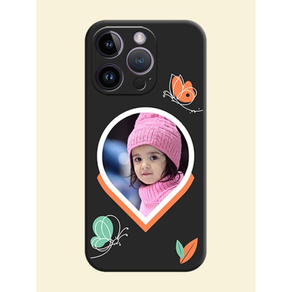 Upload Pic With Simple Butterly Design On Space Black Personalized Soft Matte Phone Covers -Apple Iphone 14 Pro Upload Pic With Simple Butterly Design On Space Black Personalized Soft Matte Phone Covers -Apple Iphone 14 Pro