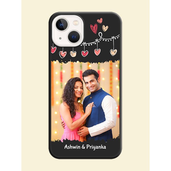 Pink Love Hangings with Name on Space Black Custom Soft Matte Phone Cases - Apple iPhone 14 Pink Love Hangings with Name on Space Black Custom Soft Matte Phone Cases - Apple iPhone 14