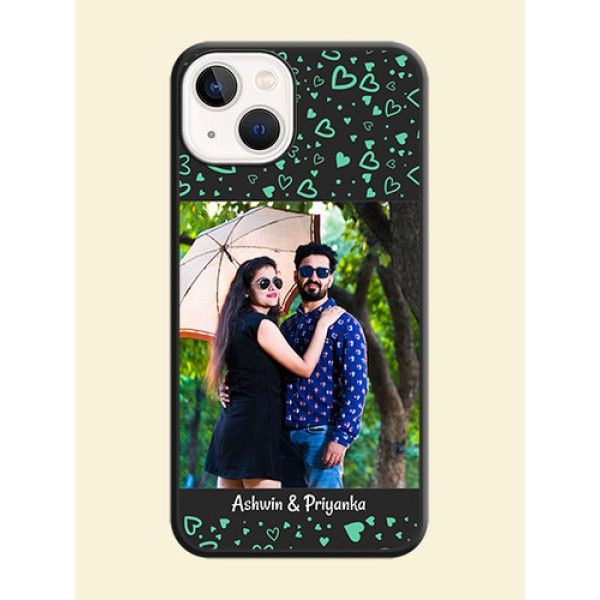 Sea Green Indefinite Love Pattern on Photo on Space Black Soft Matte Mobile Cover - Apple iPhone 14 Sea Green Indefinite Love Pattern on Photo on Space Black Soft Matte Mobile Cover - Apple iPhone 14