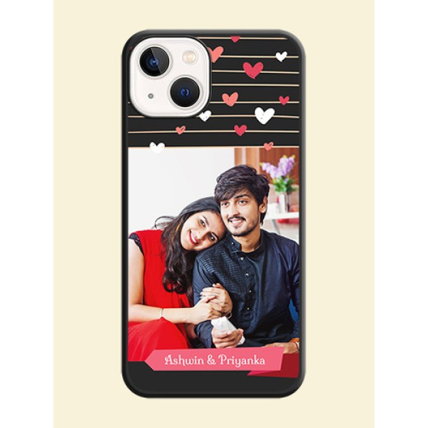 Love Pattern with Name on Pink Ribbon  on Photo on Space Black Soft Matte Back Cover - Apple iPhone 14