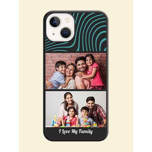 Wave Pattern with 2 Image Holder on Space Black Personalized Soft Matte Phone Covers - Apple iPhone 14 Wave Pattern with 2 Image Holder on Space Black Personalized Soft Matte Phone Covers - Apple iPhone 14