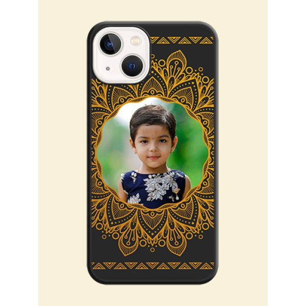 Round Image with Floral Design on Photo on Space Black Soft Matte Mobile Cover - Apple iPhone 14 Round Image with Floral Design on Photo on Space Black Soft Matte Mobile Cover - Apple iPhone 14