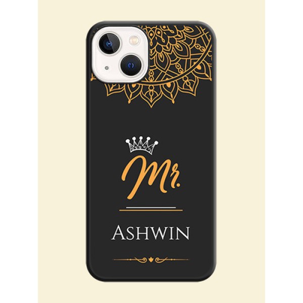 Mr Name with Floral Design on Personalised Space Black Soft Matte Cases - Apple iPhone 14 Mr Name with Floral Design on Personalised Space Black Soft Matte Cases - Apple iPhone 14