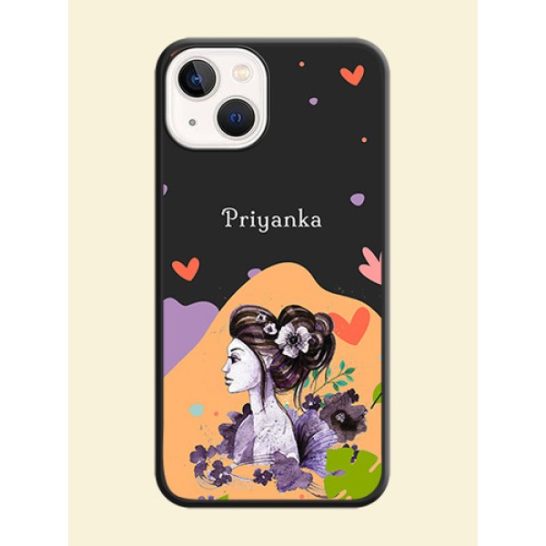 Namecase For Her With Fancy Lady Image On Space Black Personalized Soft Matte Phone Covers -Apple Iphone 14 Namecase For Her With Fancy Lady Image On Space Black Personalized Soft Matte Phone Covers -Apple Iphone 14