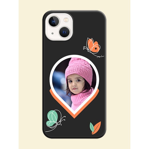 Upload Pic With Simple Butterly Design On Space Black Personalized Soft Matte Phone Covers -Apple Iphone 14 Upload Pic With Simple Butterly Design On Space Black Personalized Soft Matte Phone Covers -Apple Iphone 14