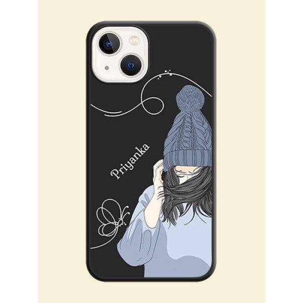 Girl With Blue Winter Outfiit Custom Text Design On Space Black Personalized Soft Matte Phone Covers -Apple Iphone 14