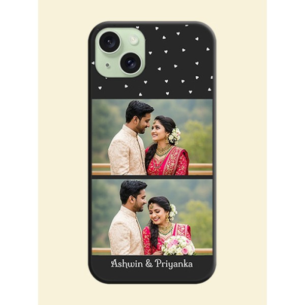 Miniature Love Symbols with Name on Space Black Custom Soft Matte Back Cover - iPhone 15 Plus Miniature Love Symbols with Name on Space Black Custom Soft Matte Back Cover - iPhone 15 Plus