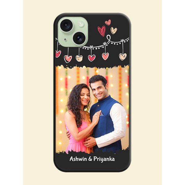 Pink Love Hangings with Name on Space Black Custom Soft Matte Phone Cases - iPhone 15 Plus Pink Love Hangings with Name on Space Black Custom Soft Matte Phone Cases - iPhone 15 Plus