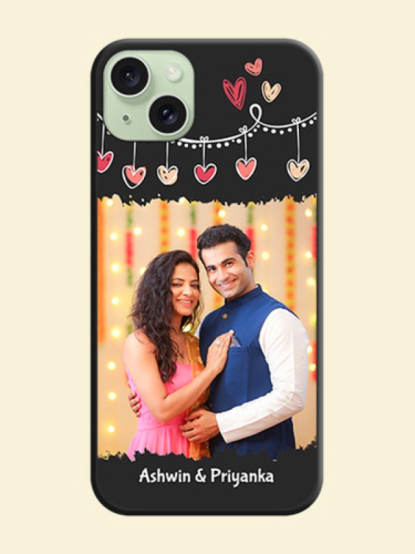 Pink Love Hangings with Name on Space Black Custom Soft Matte Phone Cases - iPhone 15 Plus