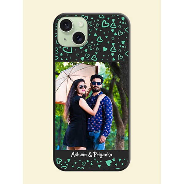 Sea Green Indefinite Love Pattern - Photo on Space Black Soft Matte Mobile Cover - iPhone 15 Plus Sea Green Indefinite Love Pattern - Photo on Space Black Soft Matte Mobile Cover - iPhone 15 Plus