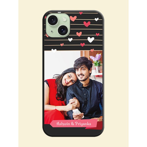 Love Pattern with Name on Pink Ribbon - Photo on Space Black Soft Matte Back Cover - iPhone 15 Plus Love Pattern with Name on Pink Ribbon - Photo on Space Black Soft Matte Back Cover - iPhone 15 Plus