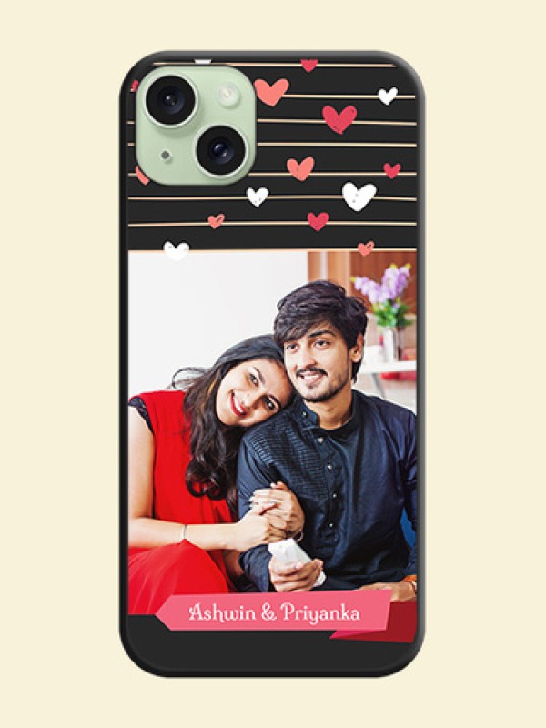 Love Pattern with Name on Pink Ribbon - Photo on Space Black Soft Matte Back Cover - iPhone 15 Plus