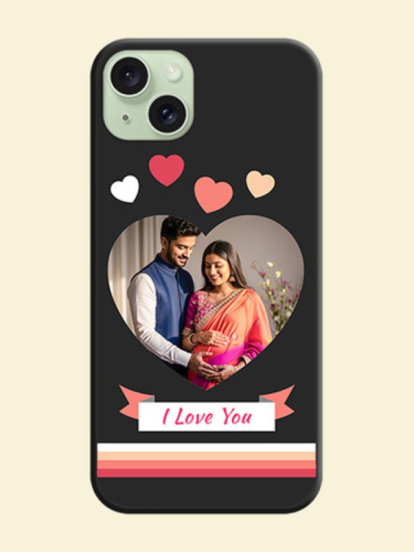 Love Shaped Photo with Colorful Stripes on Personalised Space Black Soft Matte Cases - iPhone 15 Plus