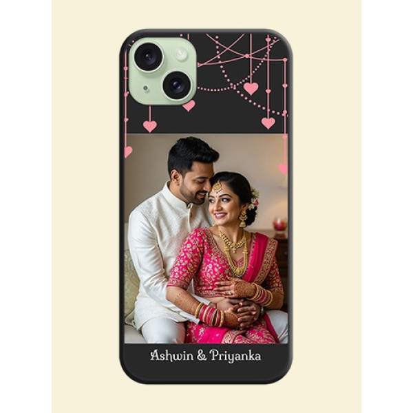 Pink Love Hangings with Text on Space Black Custom Soft Matte Back Cover - iPhone 15 Plus Pink Love Hangings with Text on Space Black Custom Soft Matte Back Cover - iPhone 15 Plus