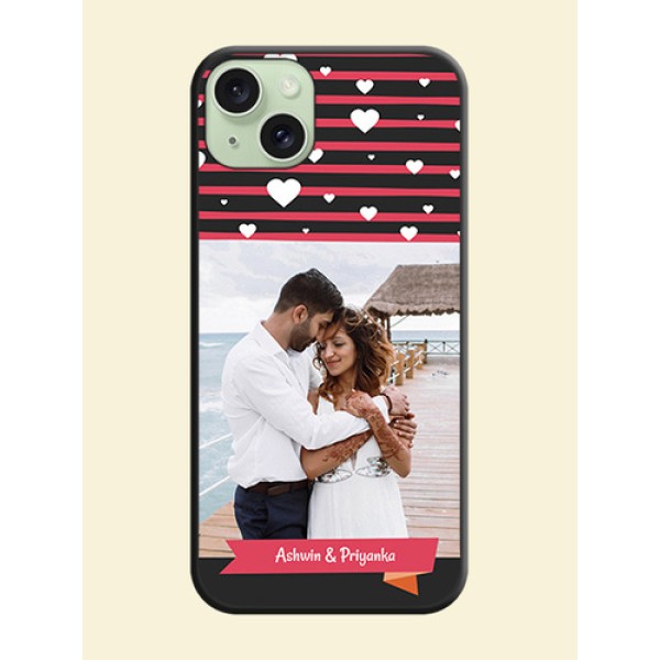 White Color Love Symbols with Pink Lines Pattern on Space Black Custom Soft Matte Phone Cases - iPhone 15 Plus
