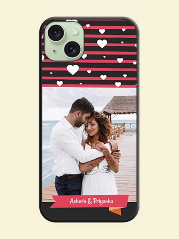 White Color Love Symbols with Pink Lines Pattern on Space Black Custom Soft Matte Phone Cases - iPhone 15 Plus