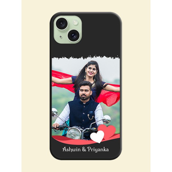 Pink Color Love Shaped Ribbon Design with Text on Space Black Custom Soft Matte Phone Back Cover - iPhone 15 Plus