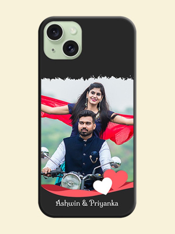Pink Color Love Shaped Ribbon Design with Text on Space Black Custom Soft Matte Phone Back Cover - iPhone 15 Plus