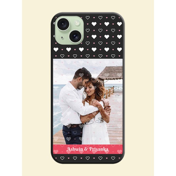 White Color Love Symbols with Text Design - Photo on Space Black Soft Matte Phone Cover - iPhone 15 Plus