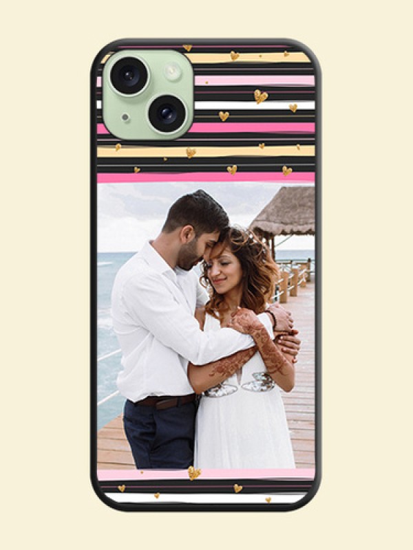 Multicolor Lines and Golden Love Symbols Design - Photo on Space Black Soft Matte Mobile Cover - iPhone 15 Plus
