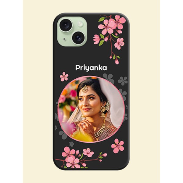 Round Image with Pink Color Floral Design - Photo on Space Black Soft Matte Back Cover - iPhone 15 Plus Round Image with Pink Color Floral Design - Photo on Space Black Soft Matte Back Cover - iPhone 15 Plus