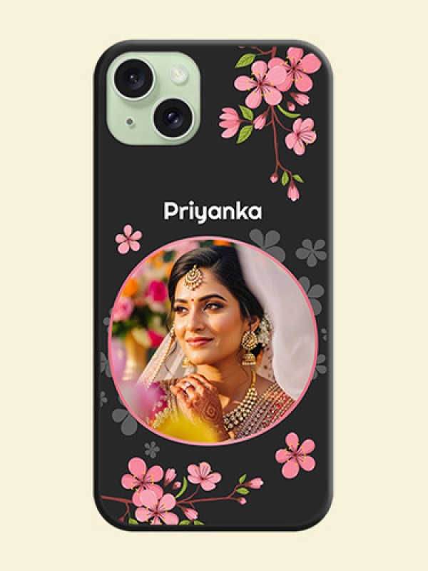 Round Image with Pink Color Floral Design - Photo on Space Black Soft Matte Back Cover - iPhone 15 Plus