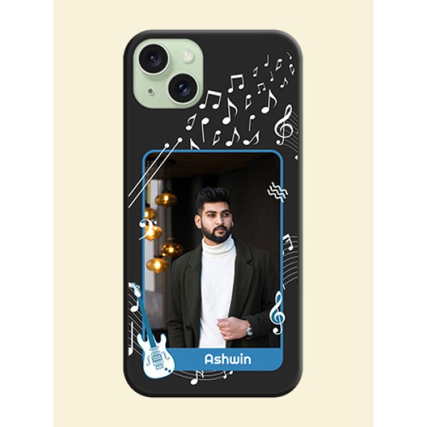 Musical Theme Design with Text - Photo on Space Black Soft Matte Mobile Case - iPhone 15 Plus Musical Theme Design with Text - Photo on Space Black Soft Matte Mobile Case - iPhone 15 Plus