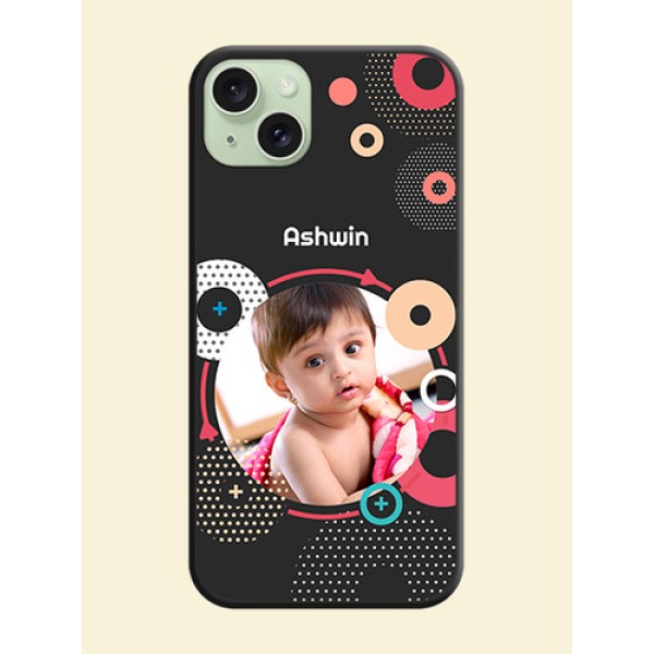 Multicoloured Round Image on Personalised Space Black Soft Matte Cases - iPhone 15 Plus Multicoloured Round Image on Personalised Space Black Soft Matte Cases - iPhone 15 Plus