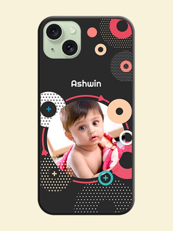 Multicoloured Round Image on Personalised Space Black Soft Matte Cases - iPhone 15 Plus