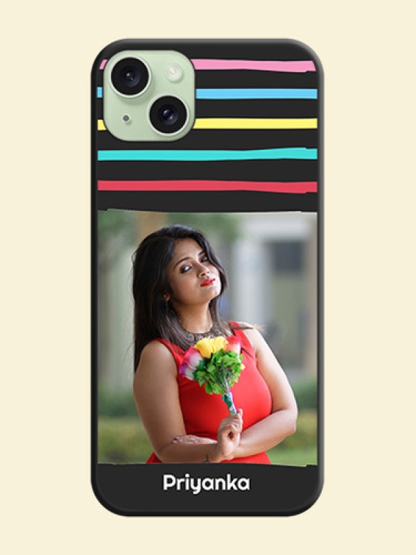 Multicolor Lines with Image on Space Black Personalized Soft Matte Phone Covers - iPhone 15 Plus