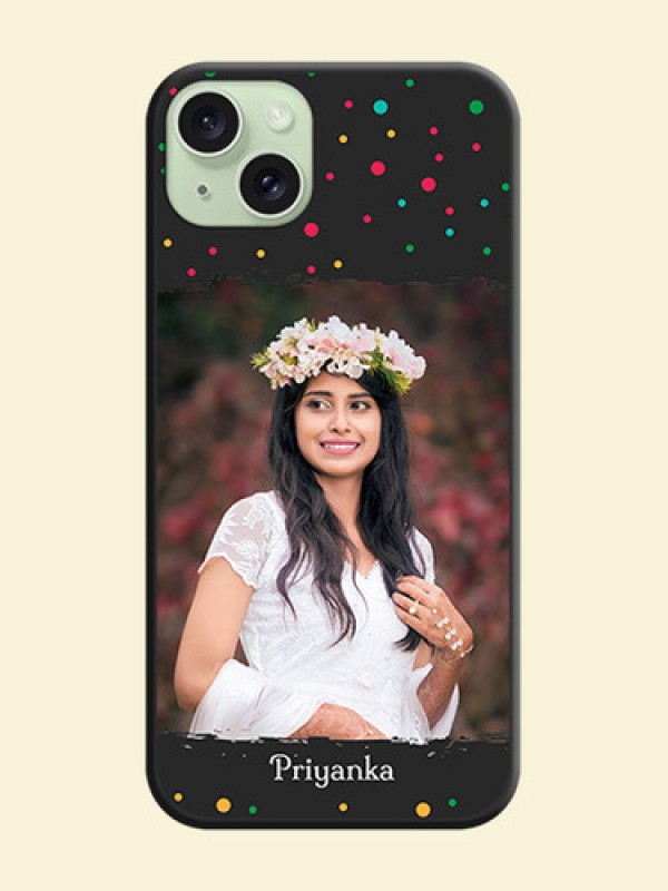 Multicolor Dotted Pattern with Text on Space Black Custom Soft Matte Phone Back Cover - iPhone 15 Plus