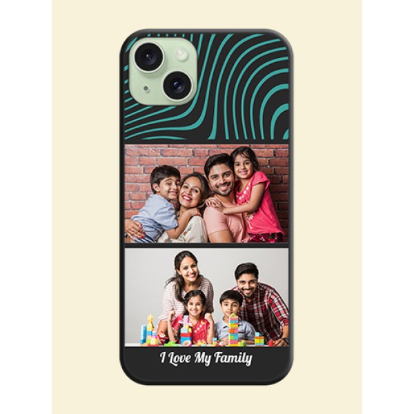 Wave Pattern with 2 Image Holder on Space Black Personalized Soft Matte Phone Covers - iPhone 15 Plus Wave Pattern with 2 Image Holder on Space Black Personalized Soft Matte Phone Covers - iPhone 15 Plus