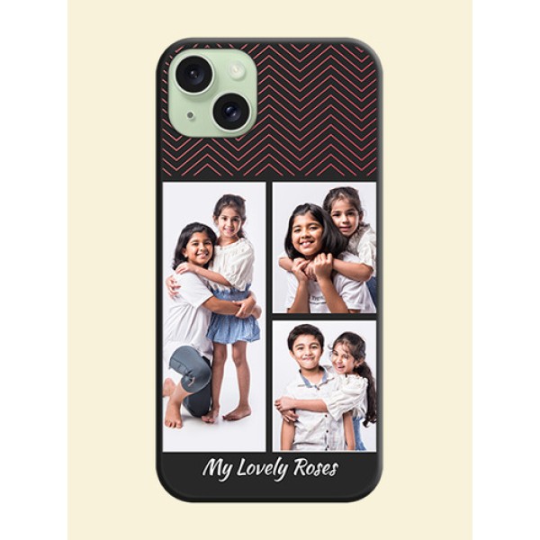 Wave Pattern with 3 Image Holder on Space Black Custom Soft Matte Back Cover - iPhone 15 Plus Wave Pattern with 3 Image Holder on Space Black Custom Soft Matte Back Cover - iPhone 15 Plus