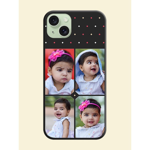 Multicolor Dotted Pattern with 4 Image Holder on Space Black Custom Soft Matte Phone Cases - iPhone 15 Plus Multicolor Dotted Pattern with 4 Image Holder on Space Black Custom Soft Matte Phone Cases - iPhone 15 Plus