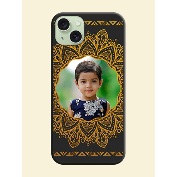 Round Image with Floral Design - Photo on Space Black Soft Matte Mobile Cover - iPhone 15 Plus Round Image with Floral Design - Photo on Space Black Soft Matte Mobile Cover - iPhone 15 Plus