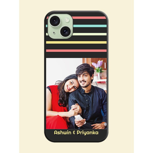 Color Stripes with Photo and Text - Photo on Space Black Soft Matte Mobile Case - iPhone 15 Plus Color Stripes with Photo and Text - Photo on Space Black Soft Matte Mobile Case - iPhone 15 Plus